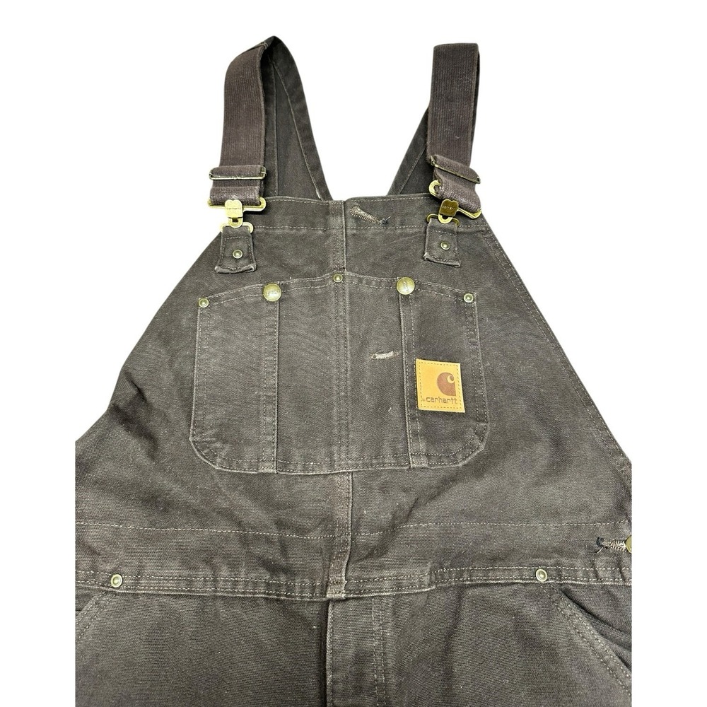 VINTAGE  Carhartt Bib Overalls Dark Brown‎ Double Knee R27 DKB 38x28